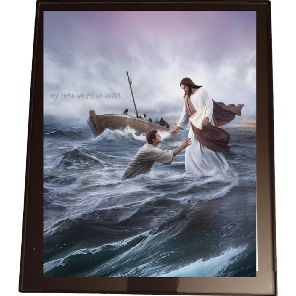 Jesus Walks On Water in a Glass Front Frame 8x10 Picture AI wall art